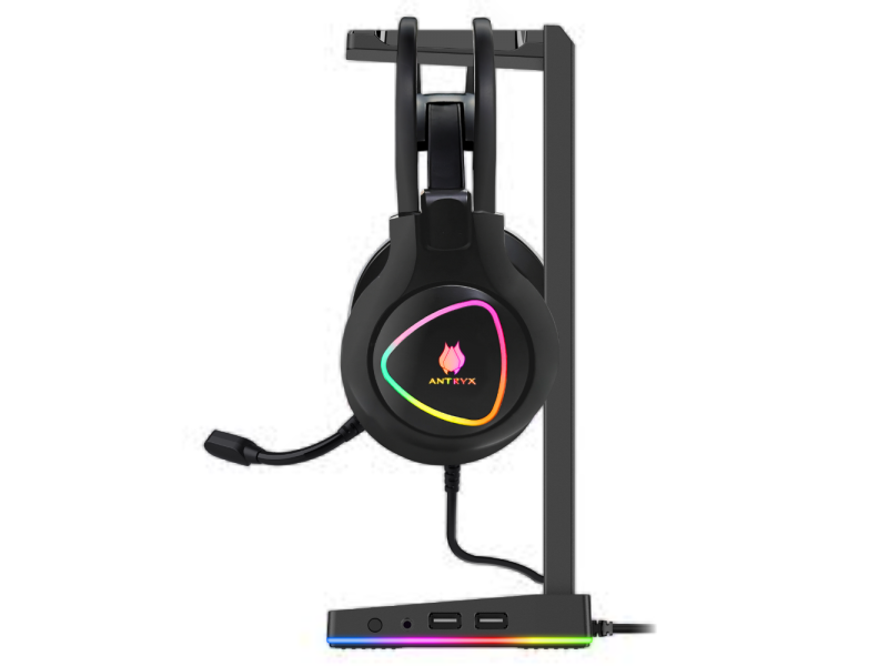 SOPORTE DE AUDIFONO ANTRYX HS-71 RGB 2USB, JACK 3.5MM P.N: AHS-71KR